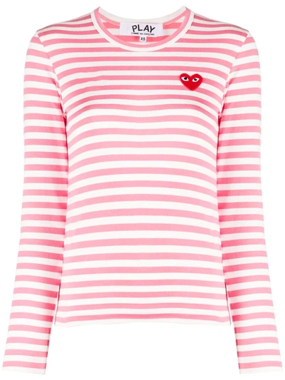 Comme Des Garçons Play Striped Cotton Sweatshirt In Pink