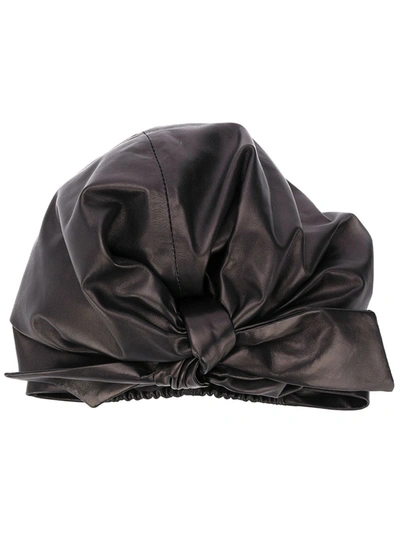 Manokhi Knotted Leather Hat In Black