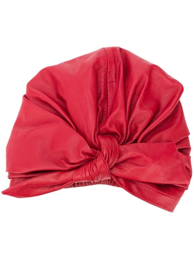 Manokhi Knotted Leather Turban In Red