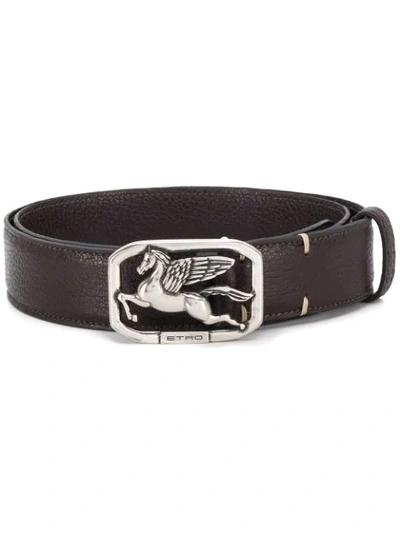 Etro Logo Plaque Belt In Brown