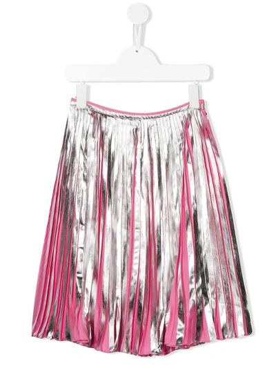 Marni Kids' Metallic Pleated Skirt In Silver