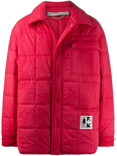 Off-white Curved-hem Padded Jacket In Red