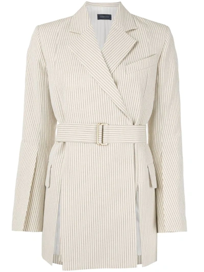 Eudon Choi Striped Belted Jacket In White