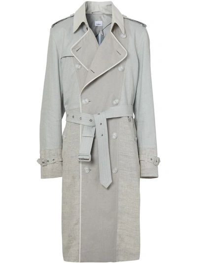 Burberry Panelled Linen Trench Coat In Grey