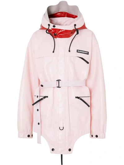 Burberry Cut-out Hem Two-tone Coated Nylon Parka In Pink