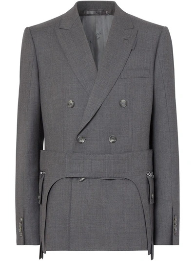 Burberry English Fit Cargo Belt Detail Wool Tailored Jacket In Grey