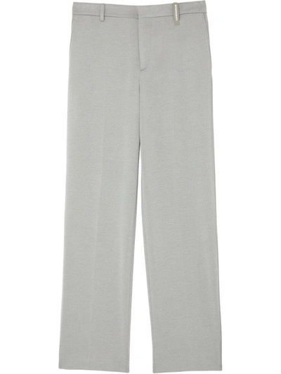 Burberry Striped Skirt Detail Mohair Wool Wide-leg Trousers In Grey