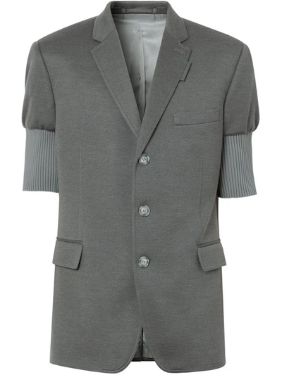 Burberry Slim Fit Panelled-sleeve Cashmere Silk Jersey Blazer In Grey