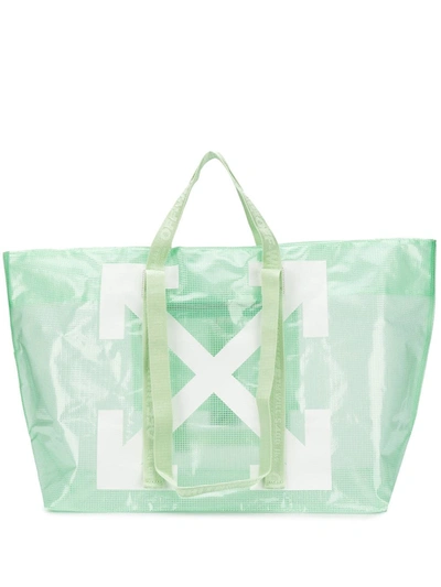 Off-white Commercial Logo Pvc Tote Bag In Green