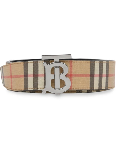 Burberry Tb Logo Checked Belt In Beige,black,red