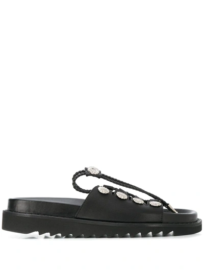 Toga Studded Drawstring Sandals In Black Leather