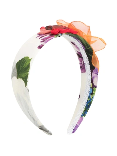 Dolce & Gabbana Kids' Flower Appliqué Headband In White