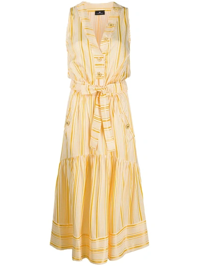 Elisabetta Franchi Striped Print Tiered Dress In Yellow