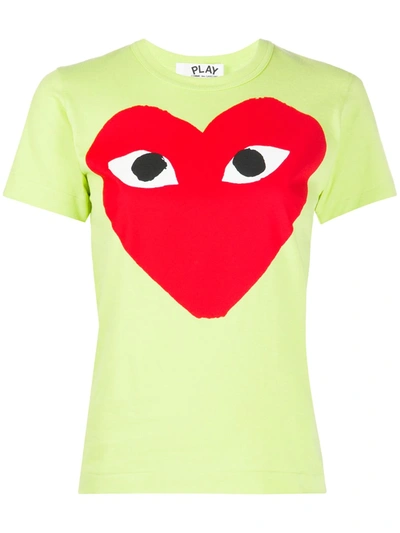 Comme Des Garçons Play Heart Print Round Neck T-shirt In Green