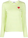 Comme Des Garçons Play Heart Print Striped T-shirt In Green