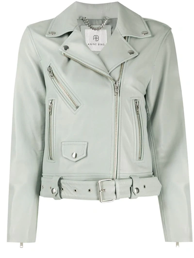 Anine Bing Benjamin Leather Moto Jacket In Blue