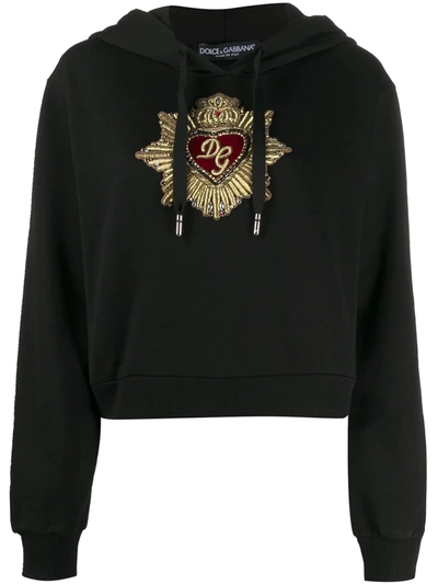 Dolce & Gabbana Sacred Heart-embroidery Cotton Hoodie In Nero