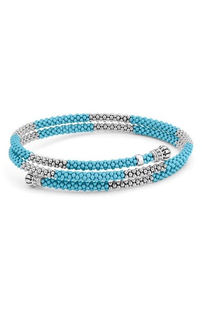 Lagos Blue Ceramic Caviar Beaded Bracelet In Silver/ Blue