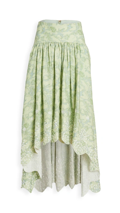 Amur Santana Printed Linen Midi Skirt In Green