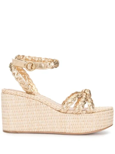 Gianvito Rossi Braided Metallic-leather Wedge Sandals In Gold