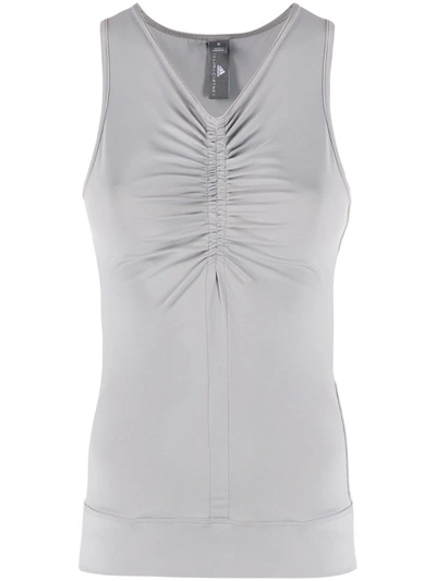 Adidas By Stella Mccartney Ruched V-neck Mesh-back Tank Top In Icegry