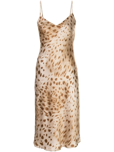 L Agence Jodie Cheetah Print Silk Slipdress In Cacao