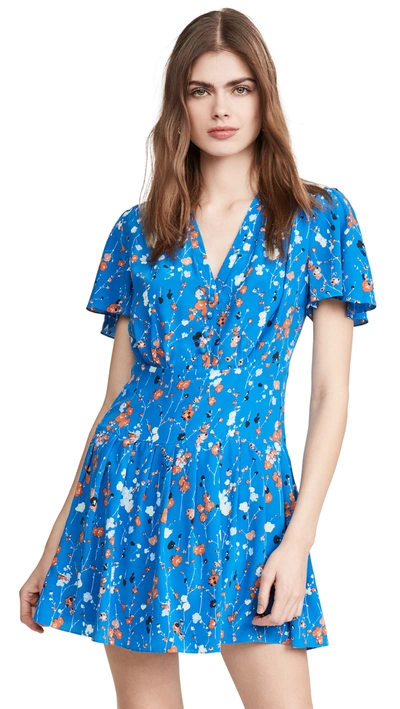 Equipment Lisle Floral Short-sleeve Mini Dress In Sky Diver Mlt