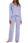 Natori Feathers Long-sleeve Pajama Set In Heather Periwinkle Grey