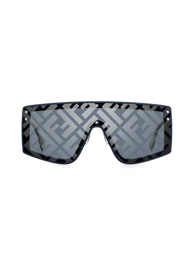 Fendi Men's Mirrored Ff-monogram Shield Sunglasses In Blue