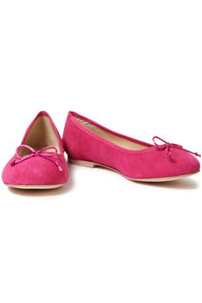 French Sole Lola Bow-embellished Suede Flats In Fuchsia
