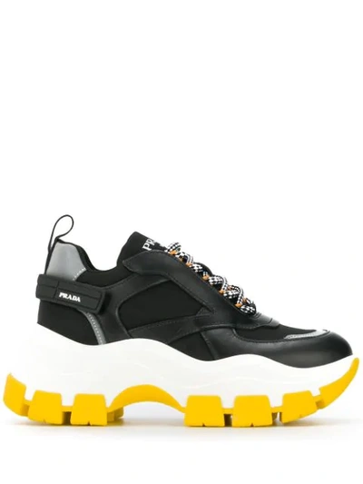 Prada Lace-up Chunky Platform Trainers In Black