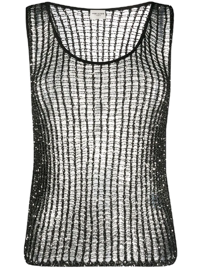 Saint Laurent Sequin Mesh Tank Top In Black