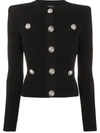 Balmain Button-embellished Ribbed-knit Cardigan In Black