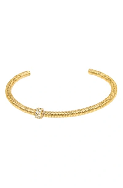 Allsaints Gold-tone Pave Bolt Textured Cuff Bracelet In Crystal/ Gold