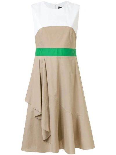 Paule Ka Draped-skirt A-line Dress In Brown