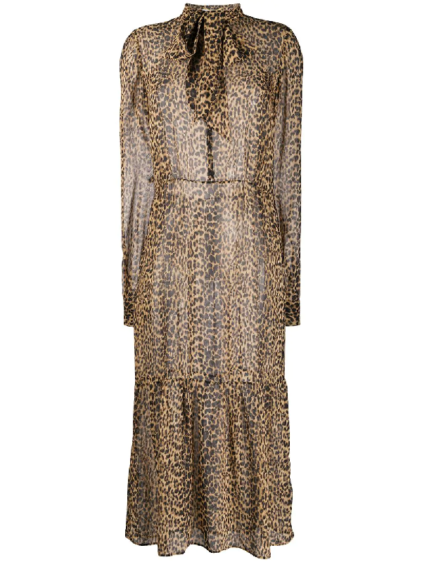 long sleeve leopard midi dress