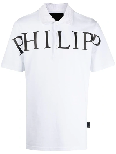 Philipp Plein Logo Print Polo Shirt In White