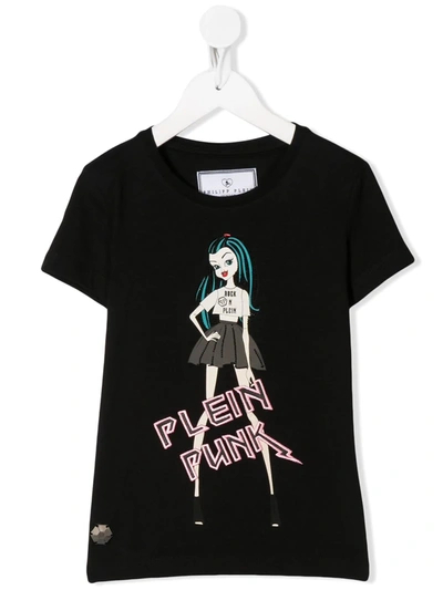 Philipp Plein Kids' Thunder Doll-print Cotton T-shirt In Black