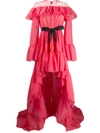 Giambattista Valli Asymmetric Ruffled Gown In Red