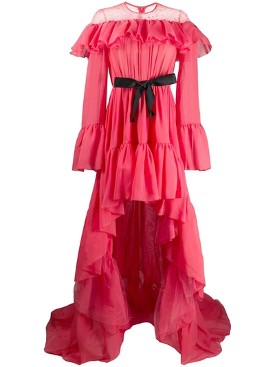 Giambattista Valli Asymmetric Ruffled Gown In Red