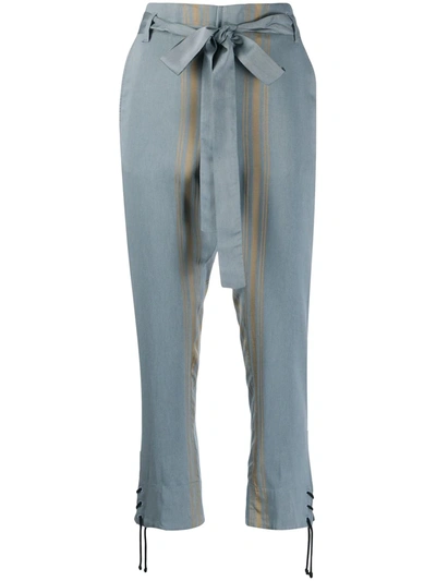 Ann Demeulemeester Striped Cropped Trousers In Blue