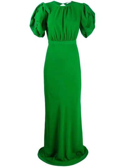 Alessandra Rich Silk Georgette Long Dress In Green