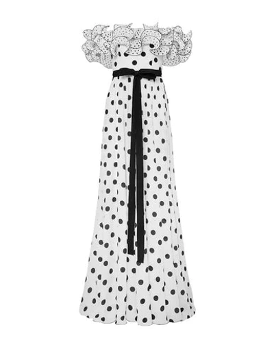 Andrew Gn Off-the-shoulder Ruffled Polka-dot Silk Crepe De Chine Gown In White
