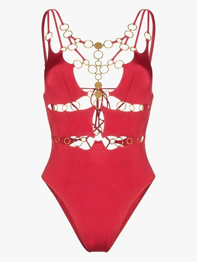 Agent Provocateur Davine Ring Embellished Swimsuit In Red