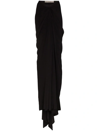 Rick Owens High Waist Gathered Maxi Skirt In Black