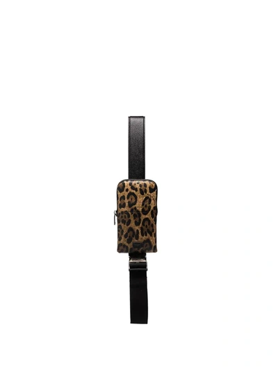 Dolce & Gabbana Brown Leopard Print Leather Smartphone Holder