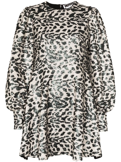 Rotate Birger Christensen Alison Sequin Leopard Print Mini Dress In Grey
