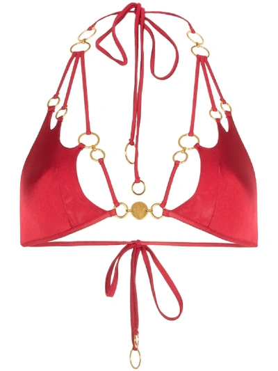 Agent Provocateur Davine Ring-embellished Bikini Top In Red