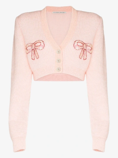 Alessandra Rich Bow Appliqué Cropped Cardigan In Orange