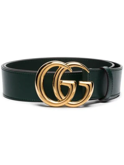 Gucci Gg Marmont Leather Belt With Shiny Buckle In Green